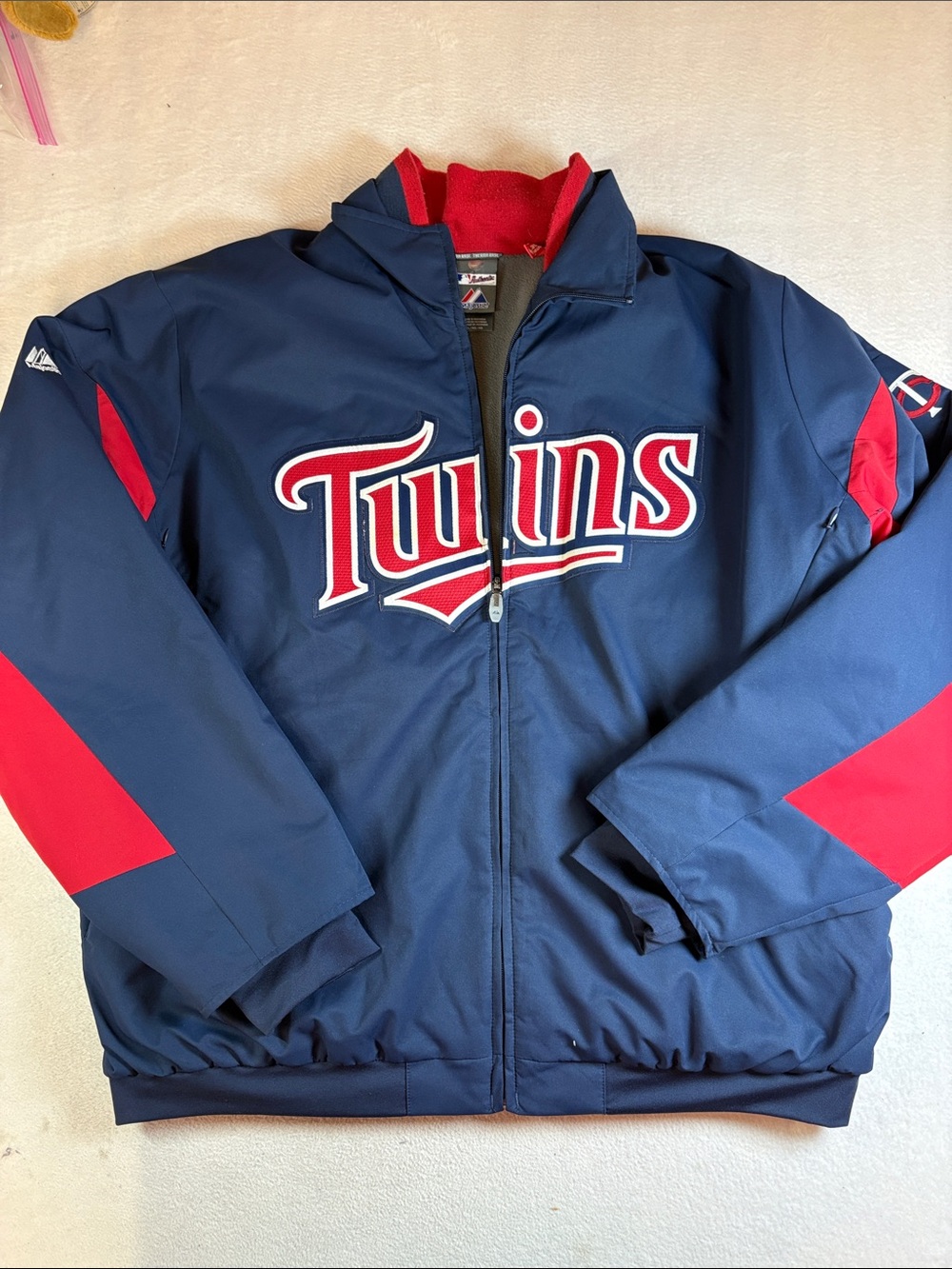 Majestic Navy and Red Twins Team Bomber Jacket